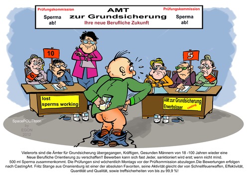 Cartoon: Onanie finanzielle Absicherung (medium) by cartoonist_egon tagged sperma,onanie,job,prüfung