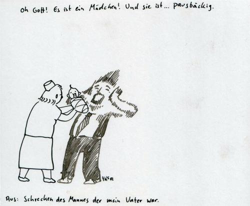 Cartoon: Schrecken des Mannes... (medium) by lejeanbaba tagged vater,schrecken,tochter,baby,geburt