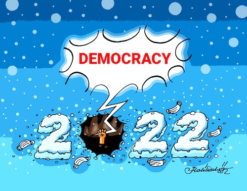 Cartoon: Democracy dies in darkness (medium) by halisdokgoz tagged happy,new,years