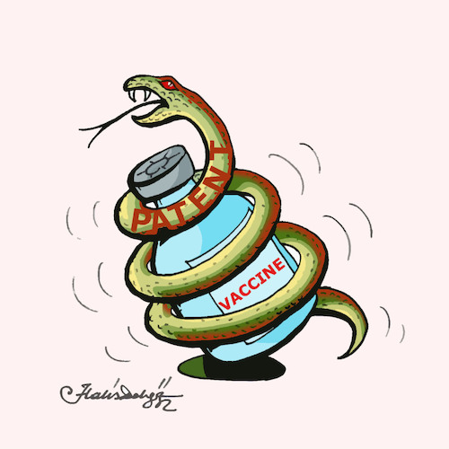 Cartoon: NO PATENT VACCINE FOR ALL (medium) by halisdokgoz tagged no,patent,vaccine,for,all