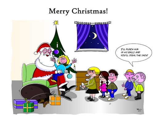 Cartoon: Merry Christmas (medium) by Tricomix tagged christmas,santa,claus,gifts,children,fir,surprise
