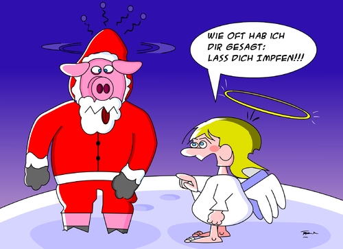 Cartoon: Schweinegrippe (medium) by Tricomix tagged schweinegrippe,nikolaus,engel,schwein,schwindel,schnee