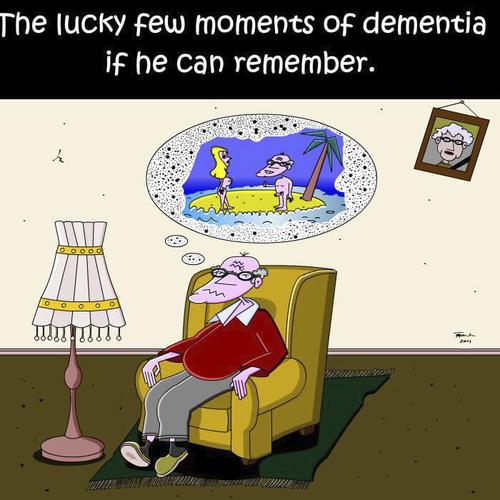 Cartoon: The few lucky moments (medium) by Tricomix tagged dementia,disease,age,grandpa,forgetfulness,dream,island,nude