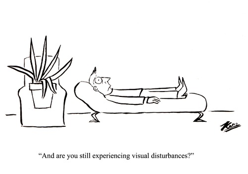 Cartoon: Visual Disturbances (medium) by pinkhalf tagged hallucination,psychiatry,madness,mad,crazy,therapy,doctor