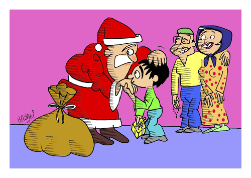 Cartoon: Begegnung (medium) by Hayati tagged begegnung,meeting,karsilasma,noel,baba,weihnachtsman,santa,claus,papa,kreuzberg,berlin,hayati,boyacioglu,children,cocuk,kind,erwachsene,familie,aile,family,familya,migration,anpassung,entegration,integration