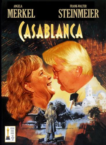 Cartoon: Casablanca (medium) by Hayati tagged ich,schau,dir,in,die,augen,kleines,humprey,bogart,ingrid,bergman,frank,walter,steinmeier,spd,kanzlerkandidat,angela,merker,kanzlerin,cdu,wahl,2009,filmplakate,collage,hoolywood,boyacioglu,hayati