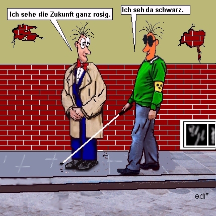 Cartoon: Blind in die Zukunft (medium) by sier-edi tagged rosig,schwarz,zukunft,blind