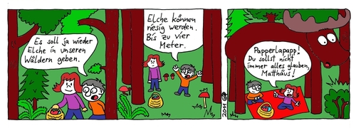 Cartoon: Im Wald 2 (medium) by weltalf tagged kinder,laubwald,mischwald,pilze,wald,elch
