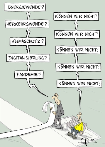 Cartoon: 20210318-KoennenWirNicht (medium) by Marcus Gottfried tagged herausforderungen,verkehrswende,energiewende,pandemie,digitalisierung,herausforderungen,verkehrswende,energiewende,pandemie,digitalisierung