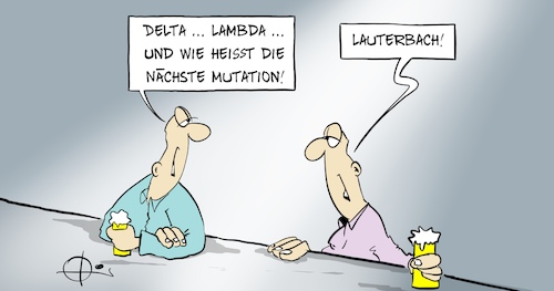 Cartoon: 20210707-Lambda (medium) by Marcus Gottfried tagged corona,mutation,delta,lambda,lauterbach,corona,mutation,delta,lambda,lauterbach