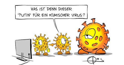 Cartoon: 20220306-KomischerVirus (medium) by Marcus Gottfried tagged corona,covid,virus,infektion,russland,ukraine,krieg,corona,covid,virus,infektion,russland,ukraine,krieg