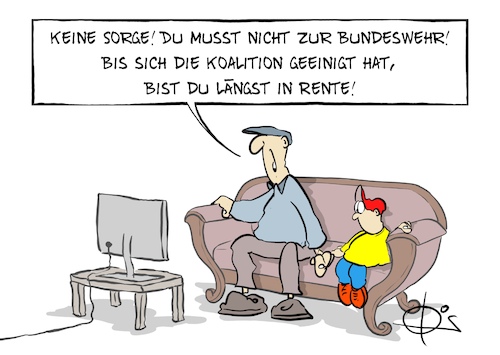 Cartoon: 20251015-BundeswehrEinigung (medium) by Marcus Gottfried tagged koalition,bundeswehr,einigung,musterug,wehrpflicht,koalition,bundeswehr,einigung,musterug,wehrpflicht