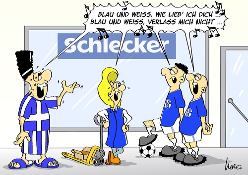 Cartoon: Blau Weiss (medium) by Marcus Gottfried tagged griechenland,schlecker,schalke,04,farbe,blau,trauer,pleite,drogerie,europa,eu,finanzkrise,fussball,verein,abgesang