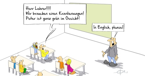Cartoon: In English please (medium) by Marcus Gottfried tagged rettungsdienst,rettung,englisch,schule,rettungsdienst,rettung,englisch,schule