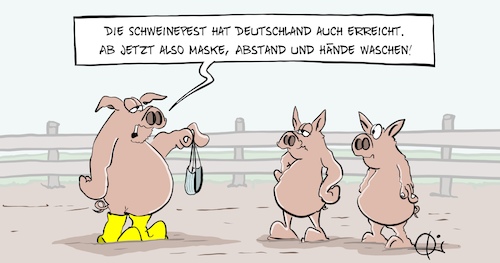 Cartoon: Schweinepest (medium) by Marcus Gottfried tagged virus,corona,covid,maske,hygiene,mns,schwein,schweinepest,vorbeugung,virus,corona,covid,maske,hygiene,mns,schwein,schweinepest,vorbeugung