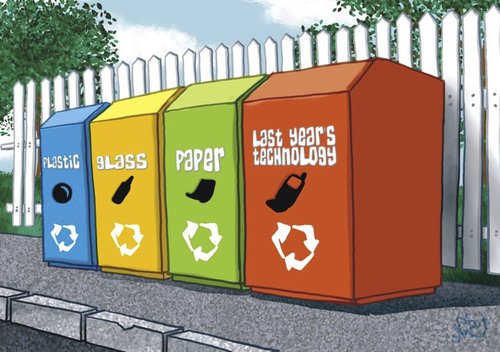 Cartoon: Last year s technology (medium) by Nicoleta Ionescu tagged recile,last,year,technology,eco,bin,trash