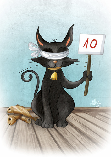 Cartoon: The Honest Jury (medium) by Nicoleta Ionescu tagged fishes,cat,bribe,jury