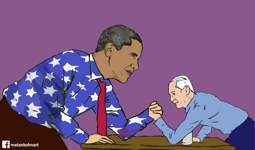 Cartoon: bibi and obama (medium) by matan_kohn tagged bibi,obama,cartoon,caricture