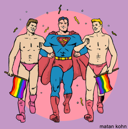 Cartoon: Supergay (medium) by matan_kohn tagged gay,homo,praide,gayflag,homosexual,gays,gaypraide2018,superman,comics,reinbow,gayrights,pink,funny,drawing