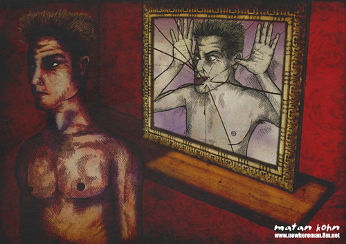Cartoon: The man in the mirror (medium) by matan_kohn tagged man,mirror,funny,face,dark,weird,red,matan,kohn,the