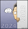Cartoon: 2023 Is it over (small) by matan_kohn tagged 2023,2024,newyear,newyear2024,caricture,funny