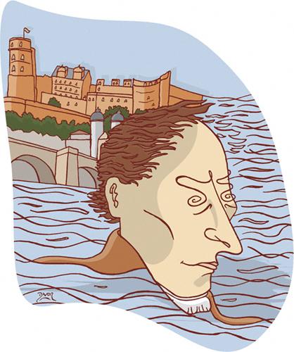 Cartoon: Joseph von Eichendorff (medium) by Davor tagged castle,poetry,burg,heidelberg,dichter,poesie,romantik