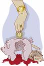 Cartoon: Hungry Piggy Bank (small) by Davor tagged conceptual,piggy,bank,skeleton,pig,newspaper,switzerland,schwein,rippen,zeitung,schweiz