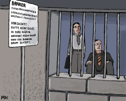 Cartoon: Typus Oeconomicus (medium) by flintstone73 tagged banker,economy,oekonomie,kaefig,geld,money,wirtschaft,zoo,gitter,cage