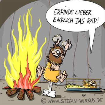 Cartoon: Radloser Hamster... (medium) by verwirkt_cartoons tagged erfindung,steinzeit,urmensch,hamster,feuer,idee,rad,idea