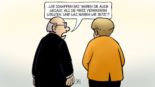 Cartoon: 10 Jahre Wir schaffen das (medium) by Harm Bengen tagged wir,schaffen,das,merkel,flüchtlingskrise,merz,verhindern,cdu,harm,bengen,cartoon,karikatur,wir,schaffen,das,merkel,flüchtlingskrise,merz,verhindern,cdu,harm,bengen,cartoon,karikatur