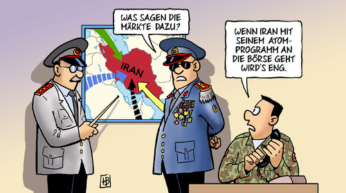 Cartoon: Angriff auf Iran (medium) by Harm Bengen tagged angriff,iran,israel,militär,märkte,finanzen,angriff,iran,israel,militär,märkte,finanzen