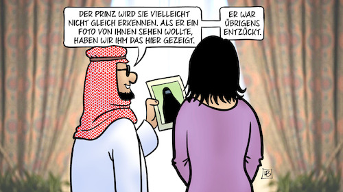 Cartoon: Baerbock in Saudi-Arabien (medium) by Harm Bengen tagged prinz,foto,burka,aussenministerin,baerbock,besuch,saudi,arabien,harm,bengen,cartoon,karikatur,prinz,foto,burka,aussenministerin,baerbock,besuch,saudi,arabien,harm,bengen,cartoon,karikatur