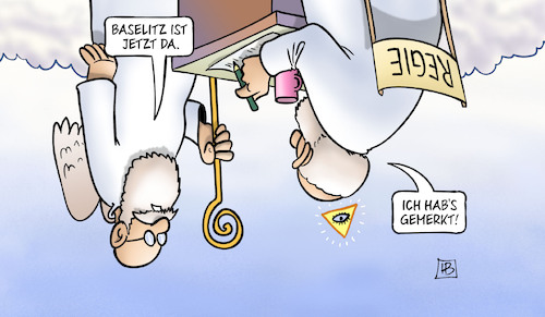 Cartoon: Baselitz (medium) by Harm Bengen tagged baselitz,kuenstler,maler,bildhauer,gott,petrus,himmel,tod,harm,bengen,cartoon,karikatur,baselitz,kuenstler,maler,bildhauer,gott,petrus,himmel,tod,harm,bengen,cartoon,karikatur