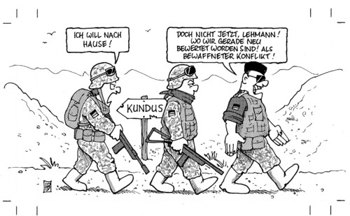 Cartoon: Bewaffneter Konflikt (medium) by Harm Bengen tagged bewaffneter,konflikt,afghanistan,neubewertung,krieg,kriegsähnlich,aufbaueinsatz,stabilisierungseinsatz,militär,bundeswehr,soldanten
