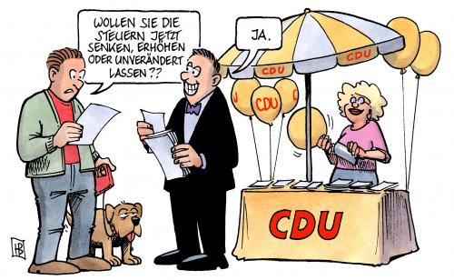 Cartoon: CDU-Steuerkonzept (medium) by Harm Bengen tagged cdu,steuerkonzept,steuer,konzept,wahl,wahlkampf,unentschlossenheit,steuersenkung,steuererhöhung,wähler,csu,cdu,steuerkonzept,steuer,konzept,wahl,wahlkampf,wahlen,partei,parteien,unentschlossenheit,steuersenkung,steuererhöhung,wähler,csu,politik,bundesregierung,regierung,deutschland,werbung,konzeption,ja,steuern,geld,finanzen,steuerzahler,wahrheit,lüge,ausrede