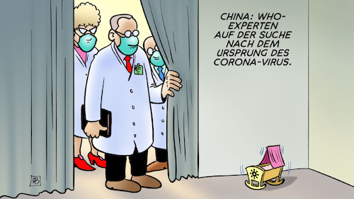 Cartoon: Corona-Ursprung (medium) by Harm Bengen tagged china,who,wiege,experten,suche,virus,corona,ursprung,harm,bengen,cartoon,karikatur,china,who,wiege,experten,suche,virus,corona,ursprung,harm,bengen,cartoon,karikatur