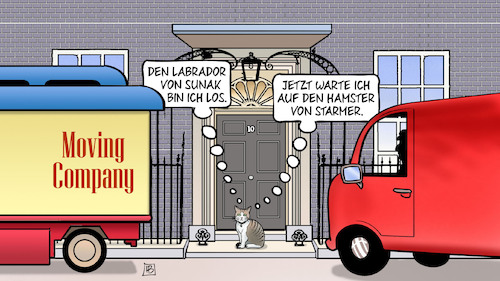 Cartoon: Downing-Street-Umzug (medium) by Harm Bengen tagged downing,street,umzug,chiefmouser,larry,labrador,sunak,hamster,starmer,tories,torys,gb,uk,wahlen,labour,harm,bengen,cartoon,karikatur,downing,street,umzug,chiefmouser,larry,labrador,sunak,hamster,starmer,tories,torys,gb,uk,wahlen,labour,harm,bengen,cartoon,karikatur