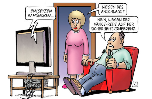 Cartoon: Entsetzen in München (medium) by Harm Bengen tagged entsetzen,münchen,terror,anschlag,msc,vance,usa,rede,sicherheitskonferenz,tv,harm,bengen,cartoon,karikatur,entsetzen,münchen,terror,anschlag,msc,vance,usa,rede,sicherheitskonferenz,tv,harm,bengen,cartoon,karikatur