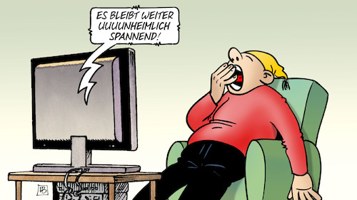 Cartoon: Es bleibt spannend (medium) by Harm Bengen tagged spannend,bundestagswahl,wahlkampf,ergebnis,tv,gähnen,müde,michel,harm,bengen,cartoon,karikatur,spannend,bundestagswahl,wahlkampf,ergebnis,tv,gähnen,müde,michel,harm,bengen,cartoon,karikatur