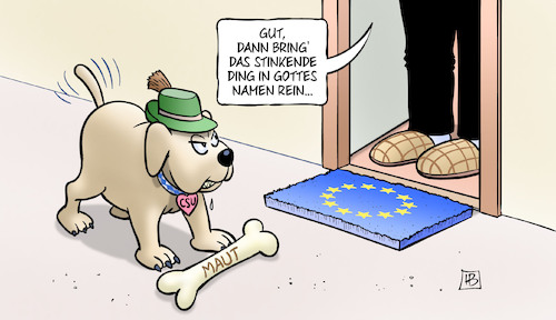 Cartoon: EU-Mautverfahren (medium) by Harm Bengen tagged eu,pkw,mautverfahren,einstellung,hund,csu,dobrindt,knochen,harm,bengen,cartoon,karikatur,eu,pkw,mautverfahren,einstellung,hund,csu,dobrindt,knochen,harm,bengen,cartoon,karikatur