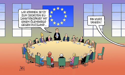 Cartoon: EU-Ölembargo (medium) by Harm Bengen tagged eu,europa,gipfel,sanktionspaket,ölembargo,tanken,stuhl,embargo,russland,ukraine,krieg,harm,bengen,cartoon,karikatur,eu,europa,gipfel,sanktionspaket,ölembargo,tanken,stuhl,embargo,russland,ukraine,krieg,harm,bengen,cartoon,karikatur