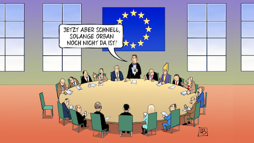 Cartoon: EU für Exklusive Ungarn (medium) by Harm Bengen tagged orban,ungarn,eu,europa,gipfel,harm,bengen,cartoon,karikatur,orban,ungarn,eu,europa,gipfel,harm,bengen,cartoon,karikatur
