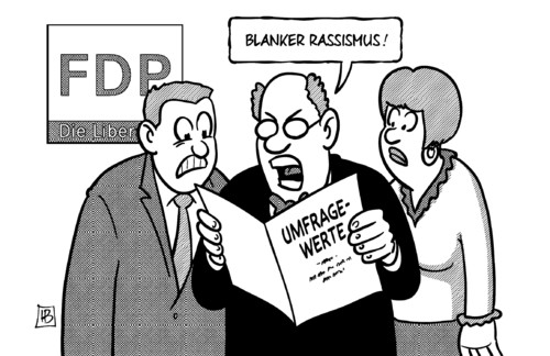 Cartoon: FDP-Rassismus (medium) by Harm Bengen tagged vizekanzler,rassisten,rassismus,fdp,umfragewerte,wahlen,rösler,hahn,harm,bengen,cartoon,karikatur