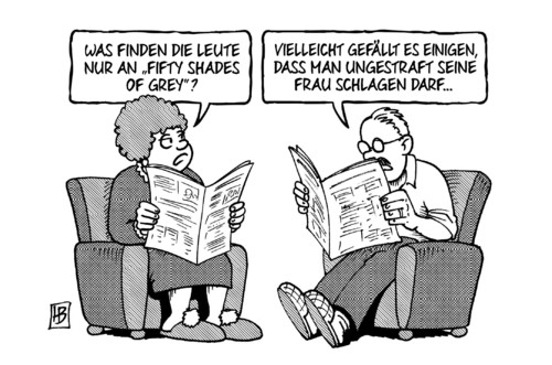 Cartoon: Fifty Shades of Grey (medium) by Harm Bengen tagged fifty,shades,grey,film,buch,hype,medien,sm,bdsm,frau,schlagen,harm,bengen,cartoon,karikatur