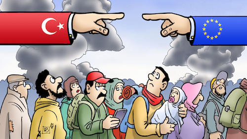 Cartoon: Flüchtlingsgeiseln (medium) by Harm Bengen tagged flüchtlinge,geiseln,türkei,eu,europa,hand,hände,flucht,idlib,nato,harm,bengen,cartoon,karikatur,flüchtlinge,geiseln,türkei,eu,europa,hand,hände,flucht,idlib,nato,harm,bengen,cartoon,karikatur