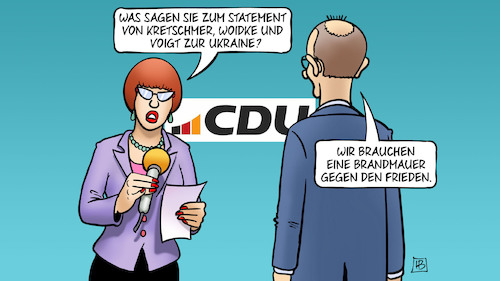 Cartoon: Friedensbrandmauer (medium) by Harm Bengen tagged friedensbrandmauer,statement,kretschmer,woidke,voigt,ukraine,brandmauer,frieden,russland,krieg,merz,cdu,interview,harm,bengen,cartoon,karikatur,friedensbrandmauer,statement,kretschmer,woidke,voigt,ukraine,brandmauer,frieden,russland,krieg,merz,cdu,interview,harm,bengen,cartoon,karikatur