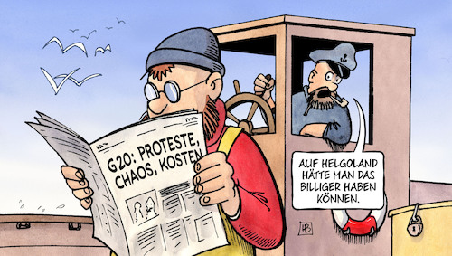 Cartoon: G20-Kosten (medium) by Harm Bengen tagged helgoland,g20,gipfel,proteste,chaos,kosten,hamburg,meer,seemann,kutter,zeitung,harm,bengen,cartoon,karikatur,helgoland,g20,gipfel,proteste,chaos,kosten,hamburg,meer,seemann,kutter,zeitung,harm,bengen,cartoon,karikatur