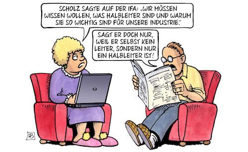 Cartoon: Halbleiter (medium) by Harm Bengen tagged scholz,ifa,halbleiter,industrie,führungsschwäche,kanzler,leiter,laptop,harm,bengen,cartoon,karikatur,scholz,ifa,halbleiter,industrie,führungsschwäche,kanzler,leiter,laptop,harm,bengen,cartoon,karikatur