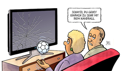 Cartoon: Handballfieber 2026 (medium) by Harm Bengen tagged handballfieber,europameisterschaft,em,sport,tv,kaputt,sprünge,harm,bengen,cartoon,karikatur,handballfieber,europameisterschaft,em,sport,tv,kaputt,sprünge,harm,bengen,cartoon,karikatur