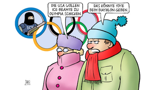 Cartoon: ICE zu Olympia (medium) by Harm Bengen tagged usa,ice,olympia,tote,biathlon,minneapolis,harm,bengen,cartoon,karikatur,usa,ice,olympia,tote,biathlon,minneapolis,harm,bengen,cartoon,karikatur